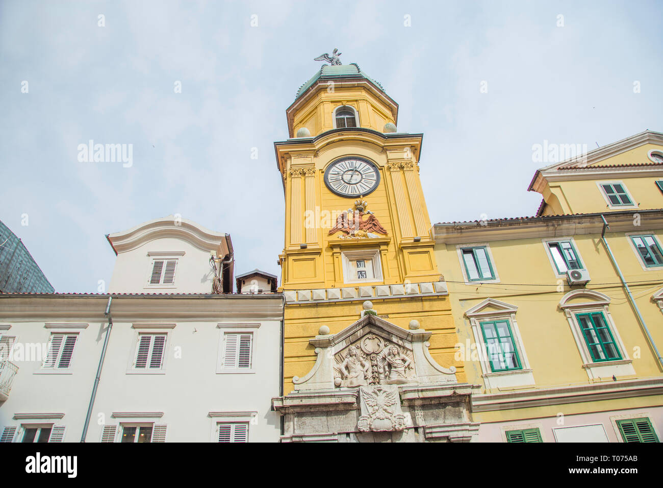 City of Rijeka, clock tower view in Croatia Stock Photo