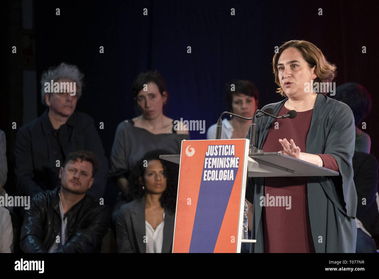 Barcelona, Catalonia, Spain. 17th Mar, 2019. Ada Colau, Mayor of Barcelona and number one on the Barcelona in ComÃº list seen speaking during the event.More than a thousand people have filled the centre of Les Cotxeres in the popular neighbourhood of Sant to support the electoral campaign of Barcelona in ComÃº of which the mayor Ada Colau is head of the list. Credit: Paco Freire/SOPA Images/ZUMA Wire/Alamy Live News Stock Photo