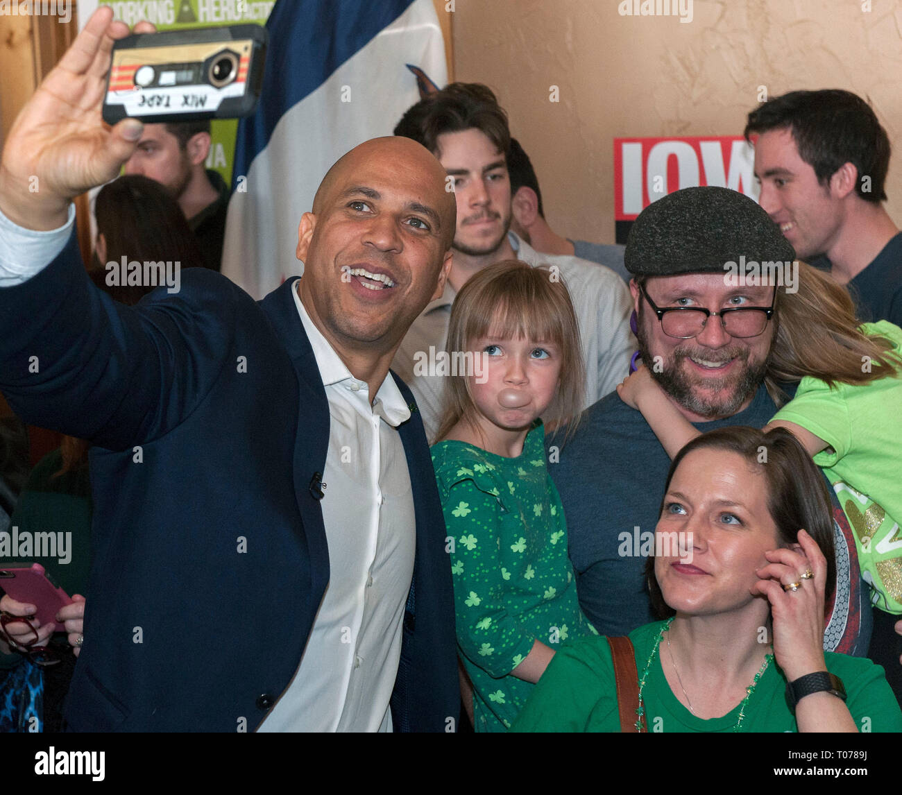 Ames, Iowa, USA. 17th Mar, 2019. Democratic presidential candidate, U.S. Senator CORY BOOKER (D-NJ), takes a selfie with supporters who came to 'A Conversation with Cory' meet and greet with Iowa voters at the Prairie Moon Winery. Credit: Brian Cahn/ZUMA Wire/Alamy Live News Stock Photo