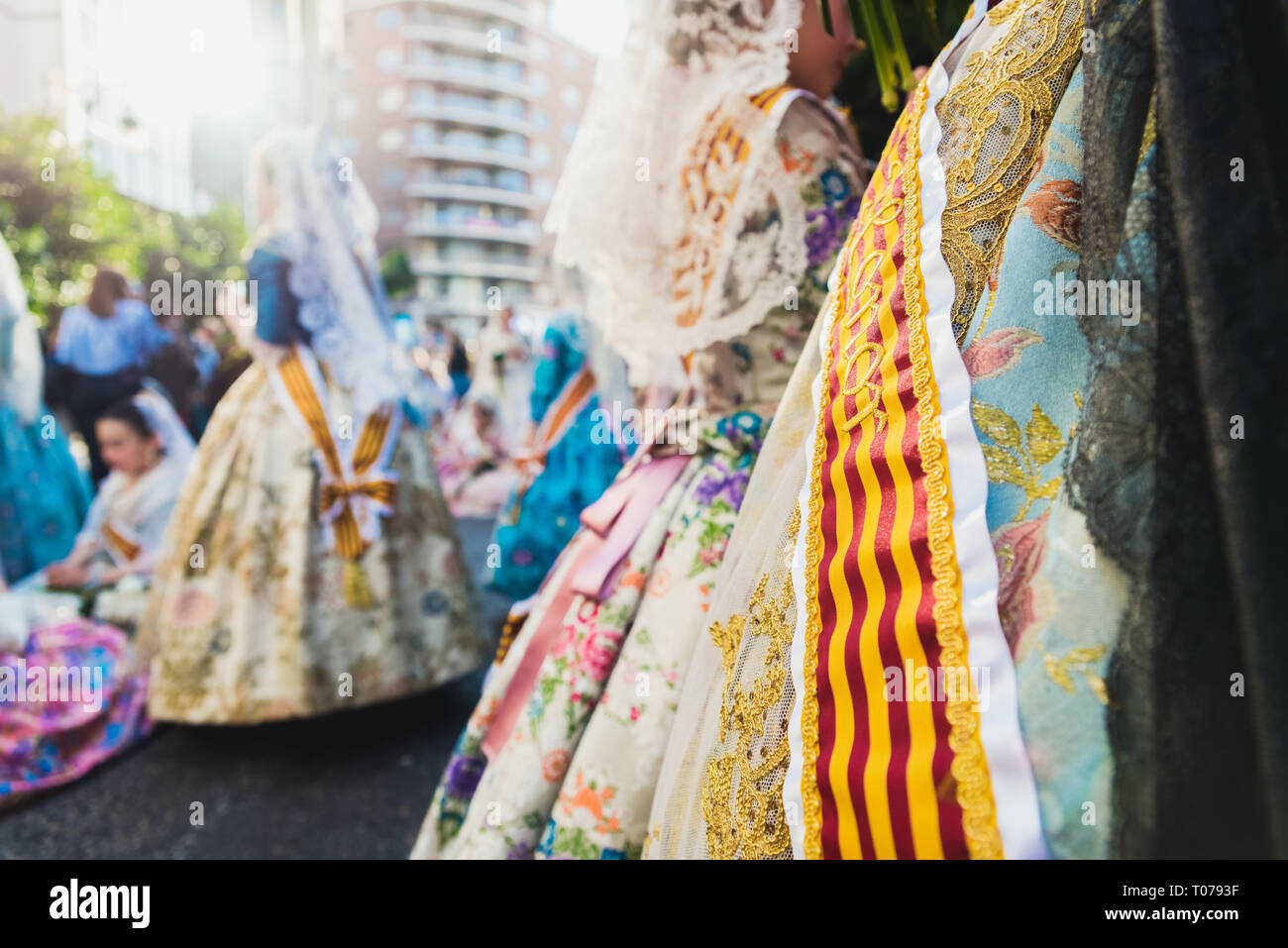 Valencia, Spain - March 17, 2019: Banda and Valencian flag decorating ...