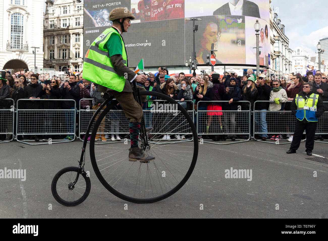 London, Britain. 17th Mar, 2019. A performer takes part in the St. Patrick's Day Parade in London, Britain, on March 17, 2019. Credit: Ray Tang/Xinhua/Alamy Live News Stock Photo