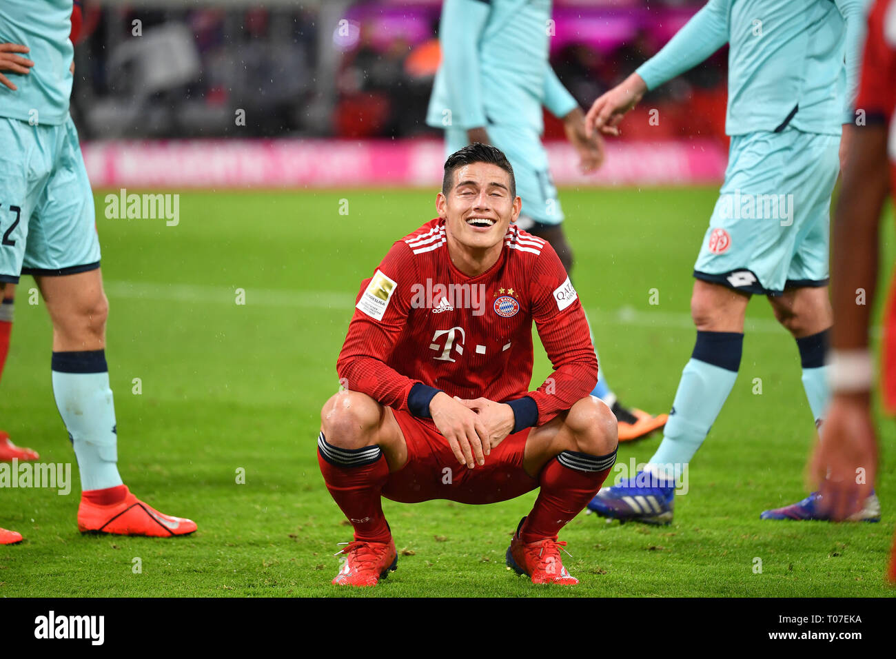 James Rodriguez Bayern Munich Grins Squatting Action Single