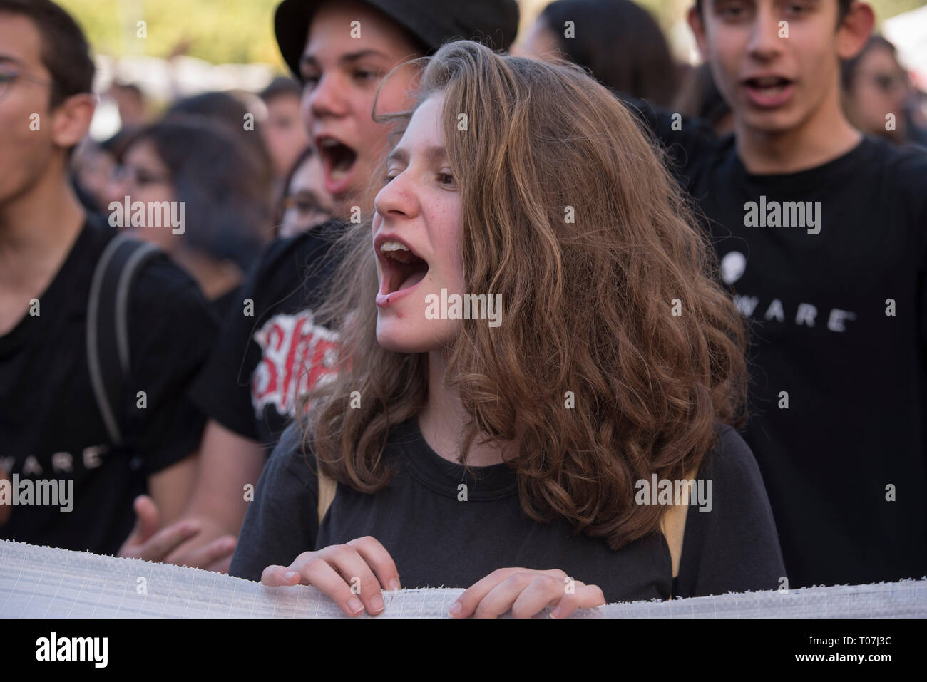 Students rally holding banners and shout slogans against the government. A few thousands high school students took to the streets to demonstrate against upcoming reforms in education, which they claim will drive them to seek for paid supplementary education putting an additional financial burden to their parents.© Nikolas Georgiou / Alamy Live News Stock Photo