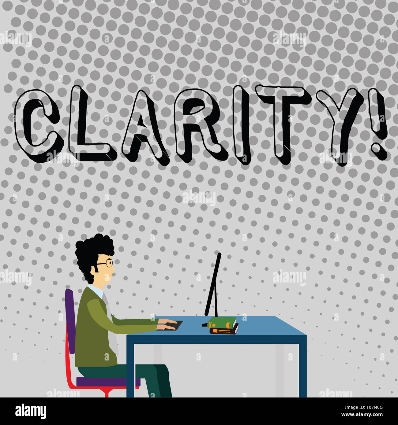 Handwriting text Clarity. Conceptual photo Certainty Precision Purity Comprehensibility Transparency Accuracy Businessman Sitting Straight on Chair Wo Stock Photo