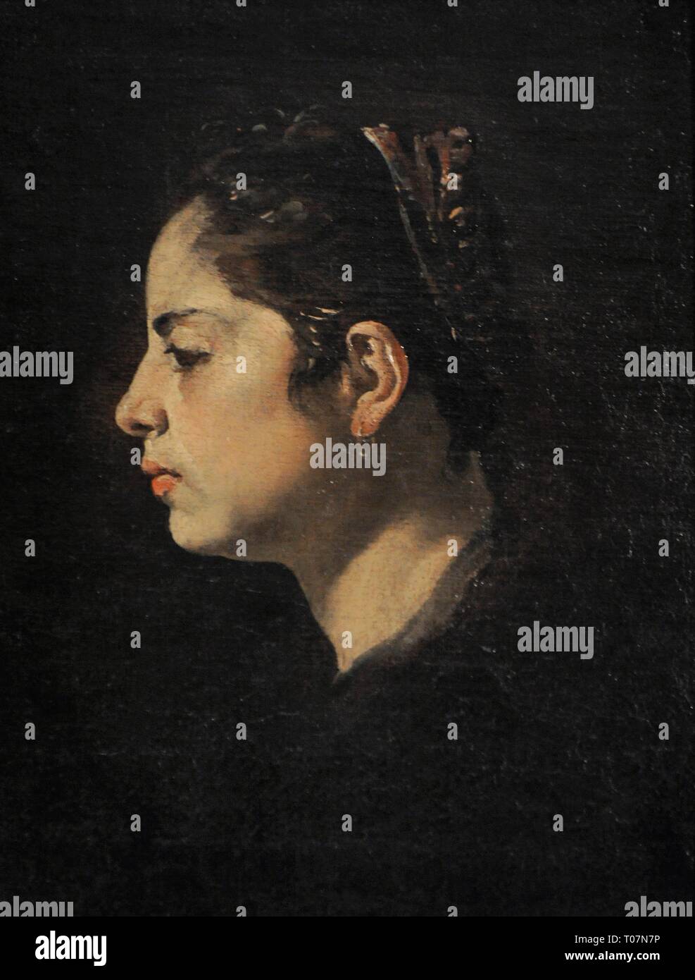 Atribuído a Diego Rodríguez de Silva y Velázquez (1599-1660). Pintor barroco español. Cabeza de muchacha, hacia 1624. Museo Lázaro Galdiano. Madrid. España. Stock Photo