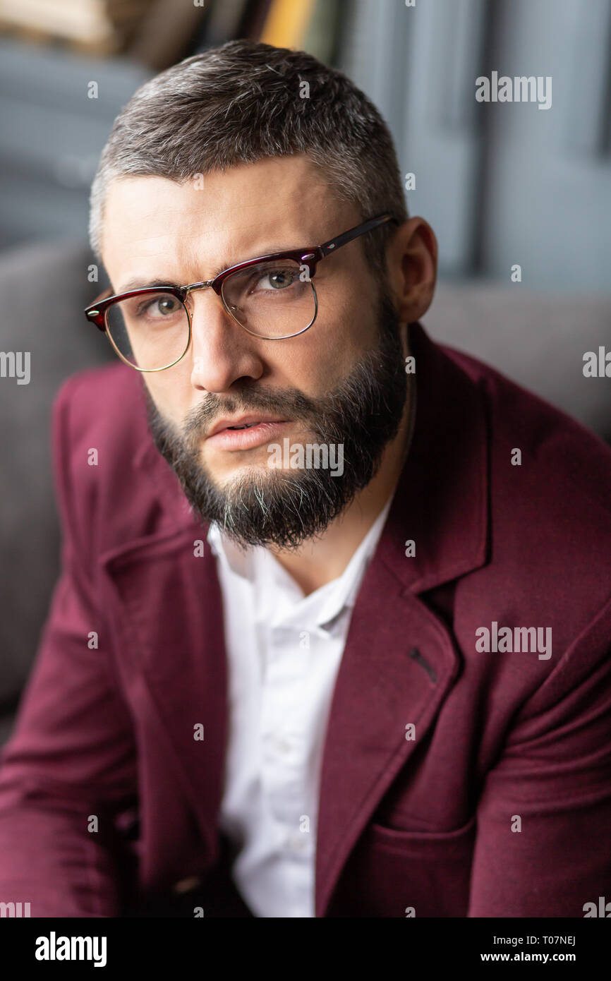 Handsome businessman wearing white shirt and stylish jacket Stock Photo