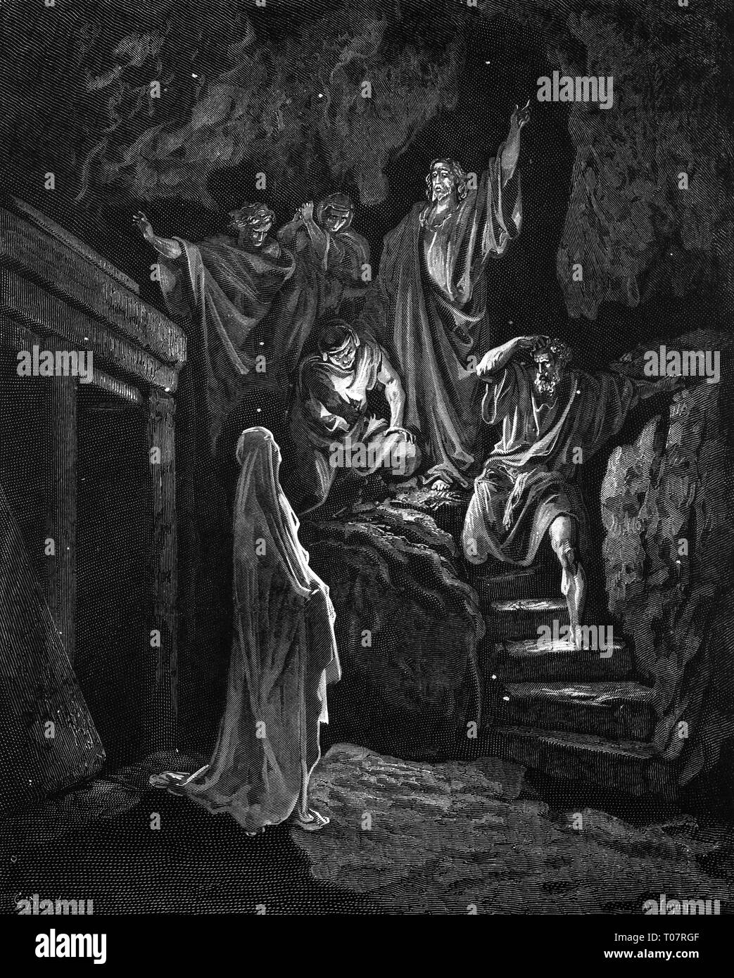religion, Christianity, Jesus Christ, scenes of his life, raising of Lazarus, wood engraving by Gustav Dore (1832 - 1883), Tours, 1866, Artist's Copyright has not to be cleared Stock Photo
