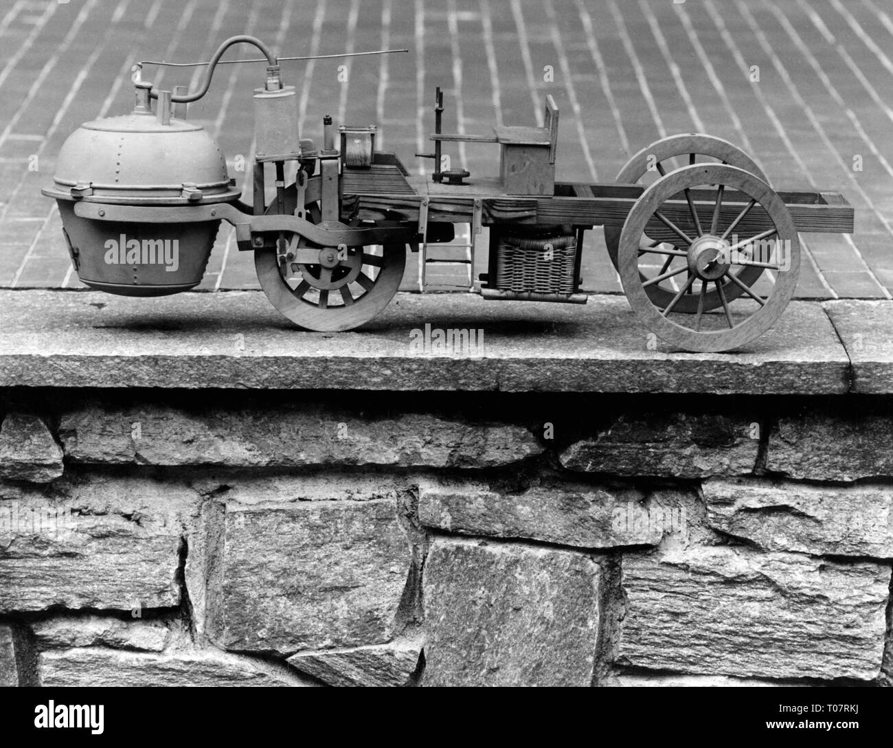 transport / transportation, car, vehicle variants, Cugnot steam engine, year of construction: 1769, wooden model, automobile museum Torino, Italy, 1960s, Additional-Rights-Clearance-Info-Not-Available Stock Photo