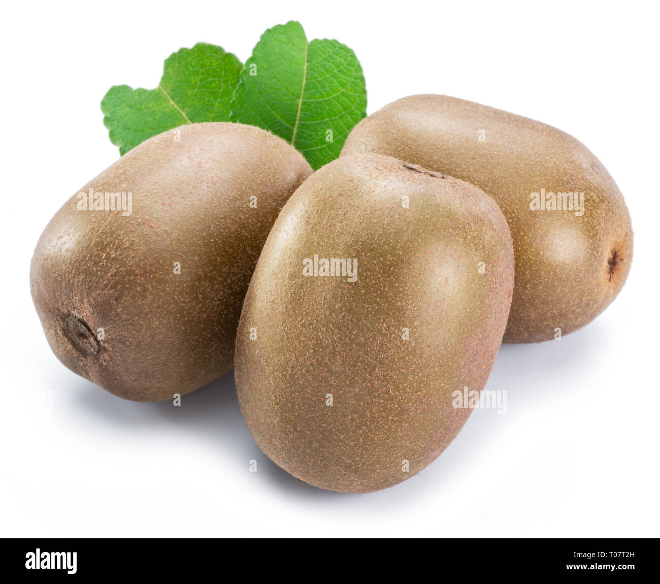 Golden kiwi fruits or Chinese gooseberries with kiwi leaves isolated on