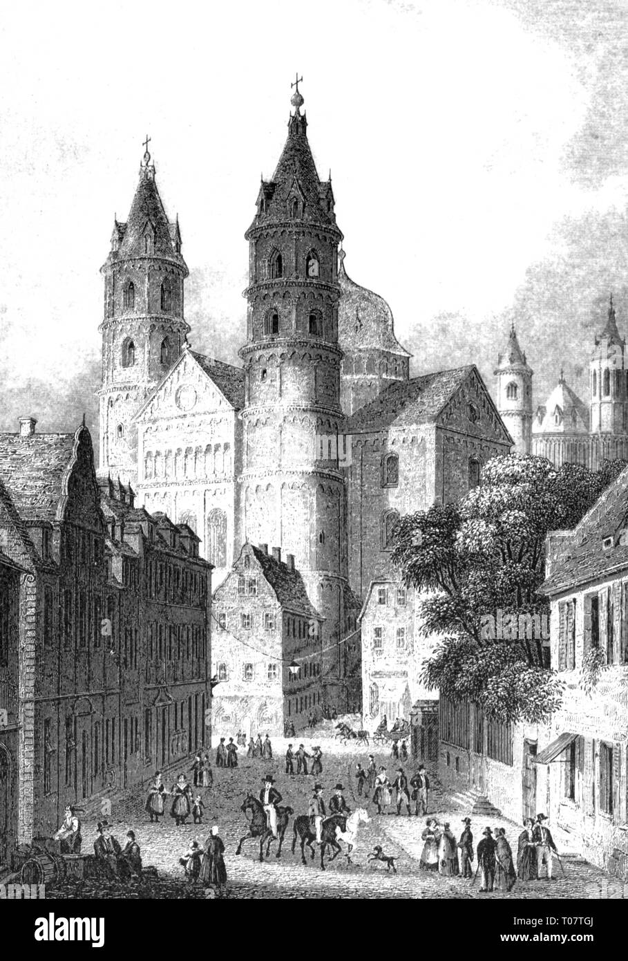 geography / travel, Germany, cities, Worms, building, cathedral, steel engraving based on drawing by C. Reiss, circa 1830, Artist's Copyright has not to be cleared Stock Photo