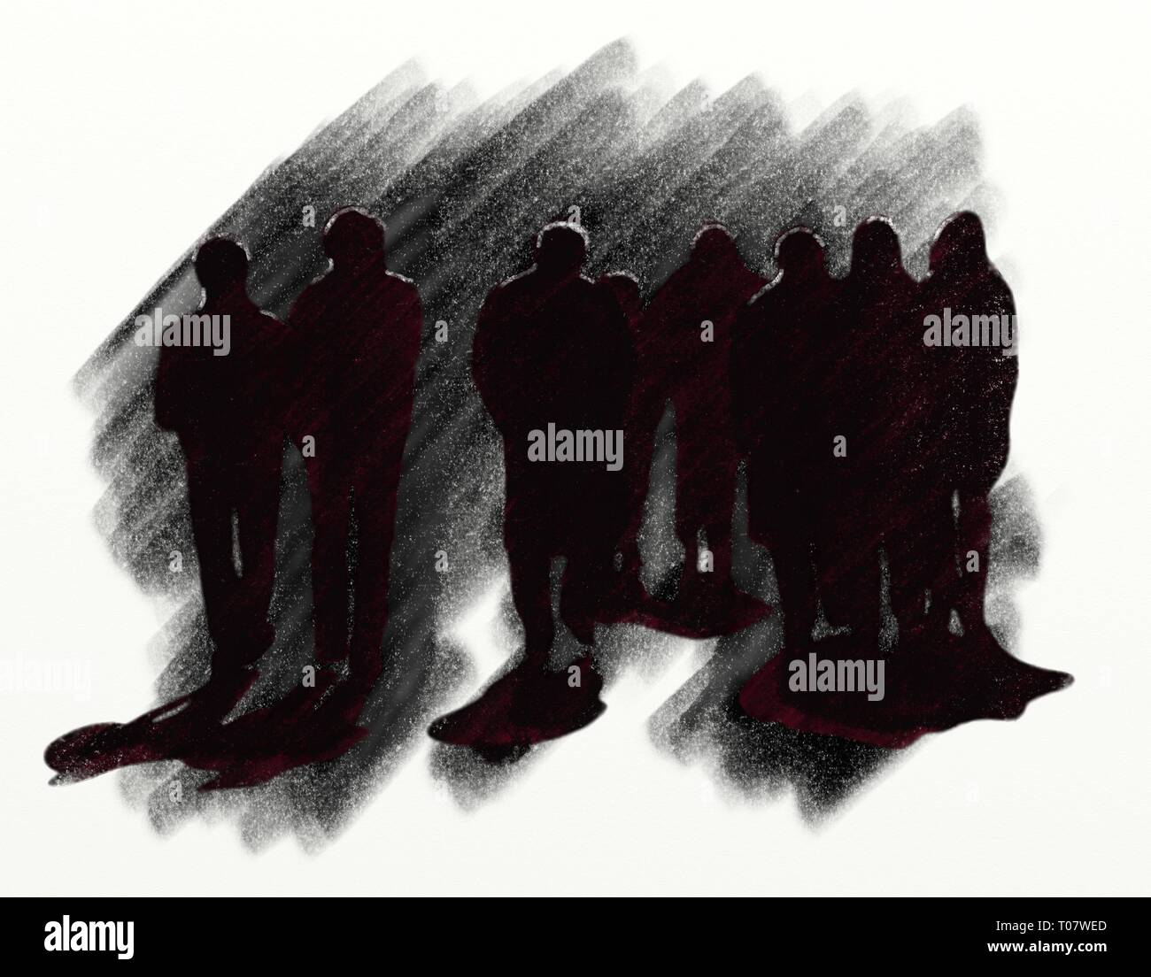 Handmaid Drawing Of Silhouettes Of Group Of People Walking Stock Photo Alamy