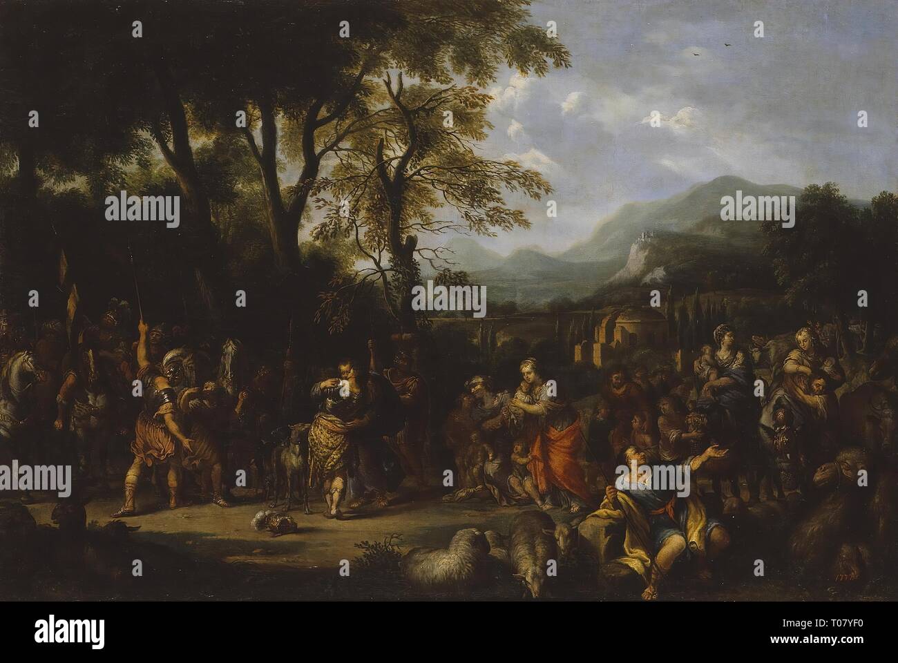 'Meeting of Esau and Jacob'. Italy, 1655 (?). Dimensions: 60x90,5 cm. Museum: State Hermitage, St. Petersburg. Author: Pietro da Cortona (Pietro Berrettini) (circle of). Stock Photo