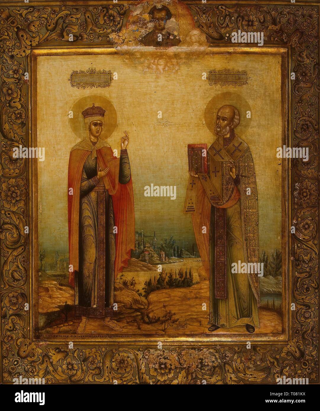 'St Nicholas the Miracle-Worker and St Tsarina Alexandra'. Russia, 1898. Dimensions: 31,3x26,8 cm. Museum: State Hermitage, St. Petersburg. Author: A. Tsepkov . A. I. Tsepkov. Stock Photo