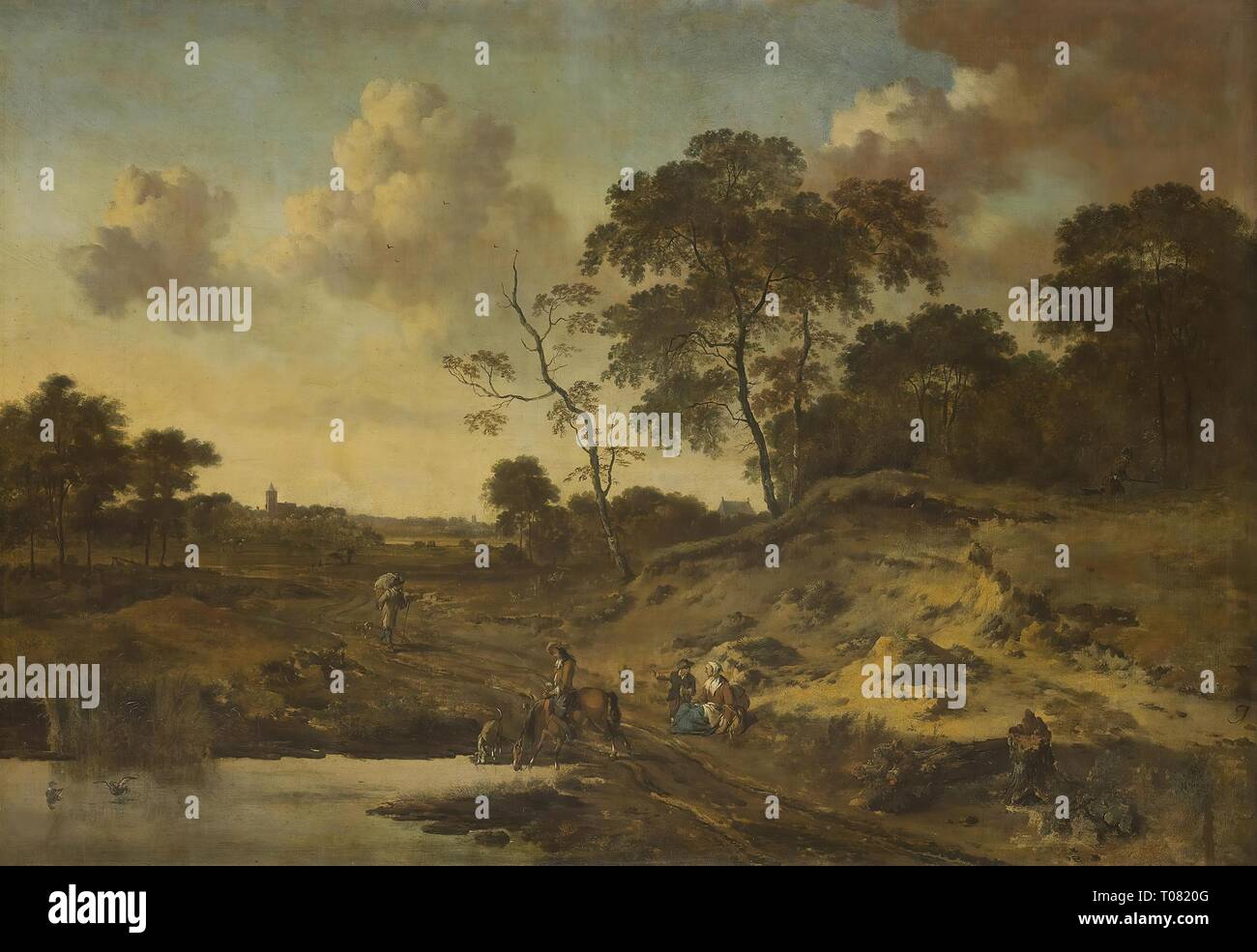 'Landscape with Sandy Slope'. Holland, late 1660s. Dimensions: 108,5x153,5 cm. Museum: State Hermitage, St. Petersburg. Author: JOHANNES LINGELBACH . JAN WIJNANTS. Stock Photo