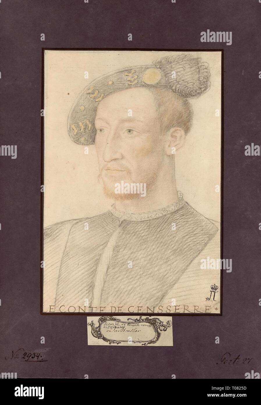 'Portrait of Count de Sancerre (Le Conte de Censserre)'. France, circa 1546. Dimensions: 28x19 cm. Museum: State Hermitage, St. Petersburg. Author: Anonymous Artist, mid-16th century. Stock Photo