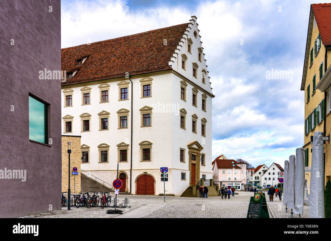 Rottenburg, Germany, 16/03/2019: The building with two wings and remarkable crow-stepped gables served the Jesuit order from 1691 to 1773 as course of Stock Photo
