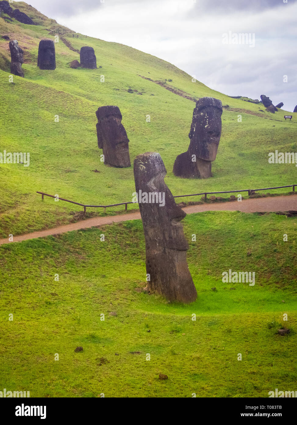 Lake Raraku Rano Raraku volcano, the quarry of the moai with many uncompleted ...