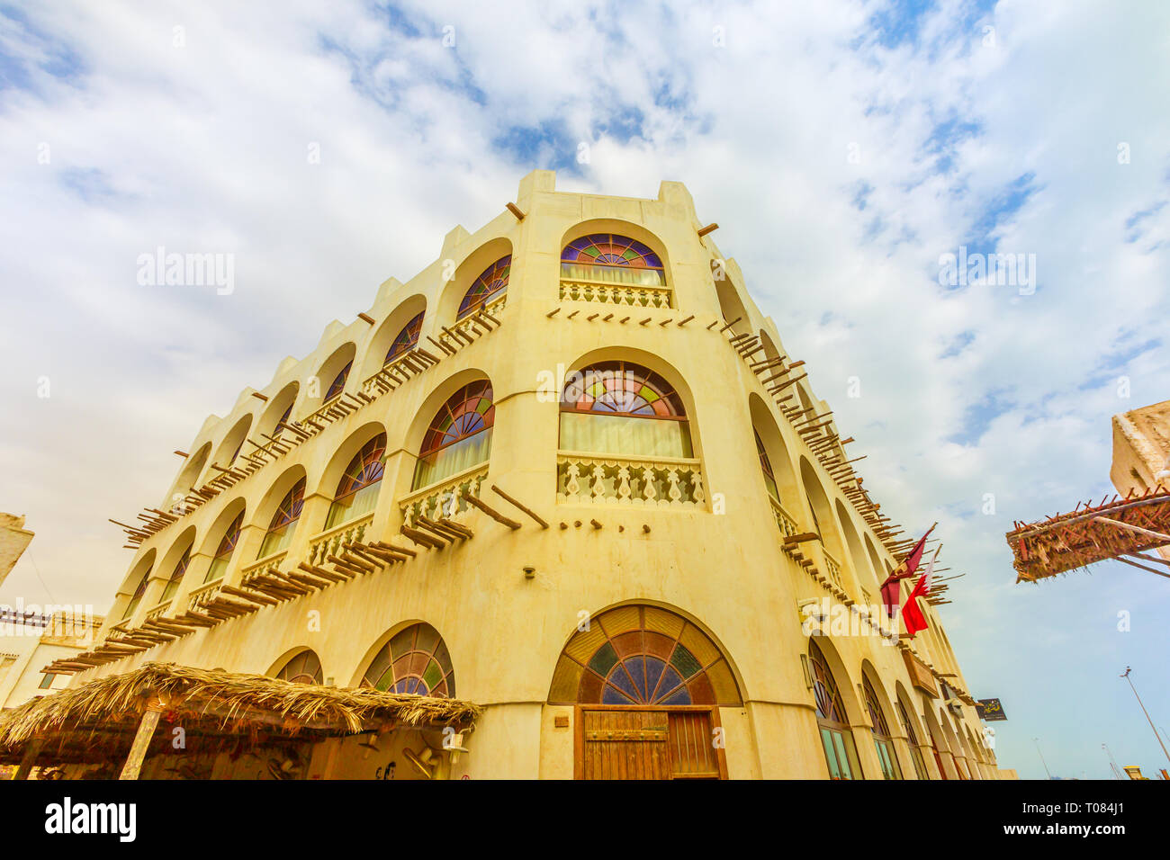 Doha, Qatar - February 19, 2019: historic building of Bird Souq near Souq Waqif, the old market and popular tourist attraction in Doha center, Middle Stock Photo