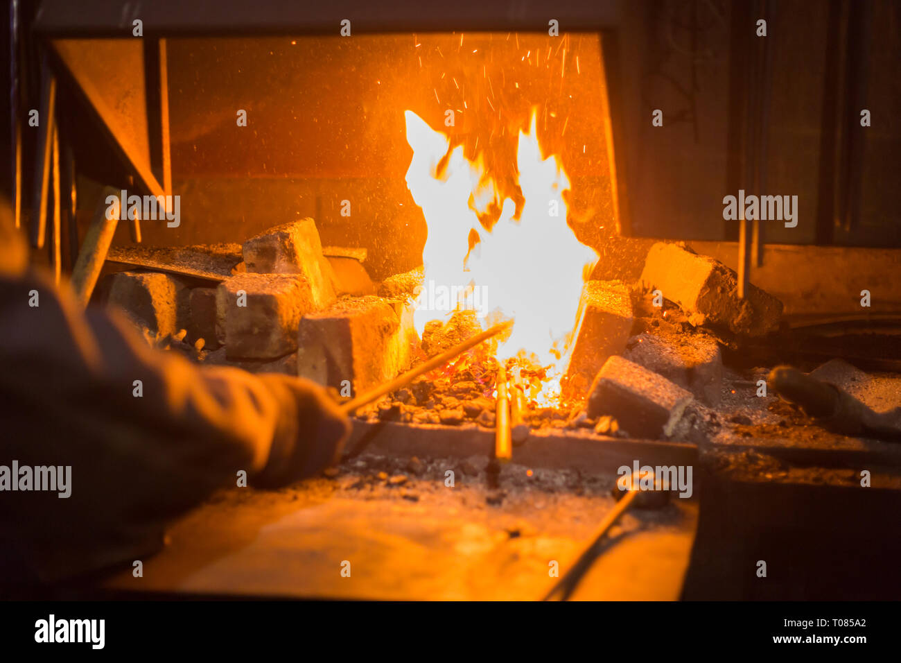 Burning fire in furnace Stock Photo Alamy