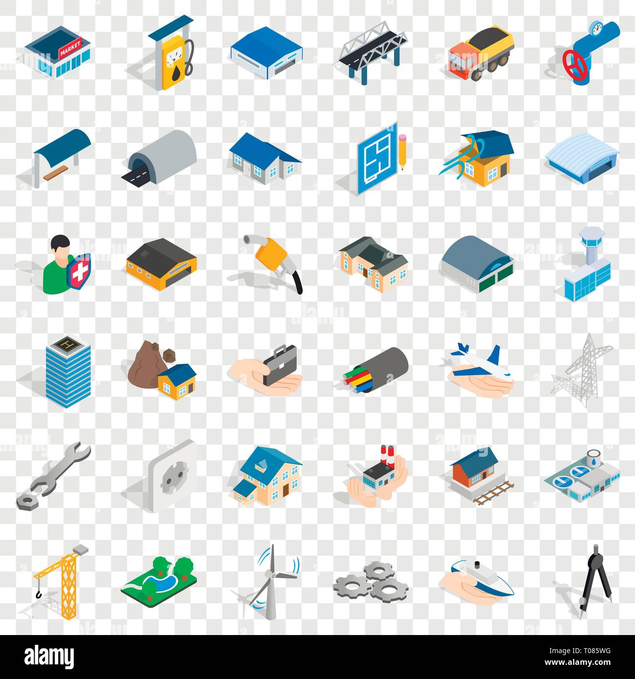 Construction industry icons set, isometric style Stock Vector