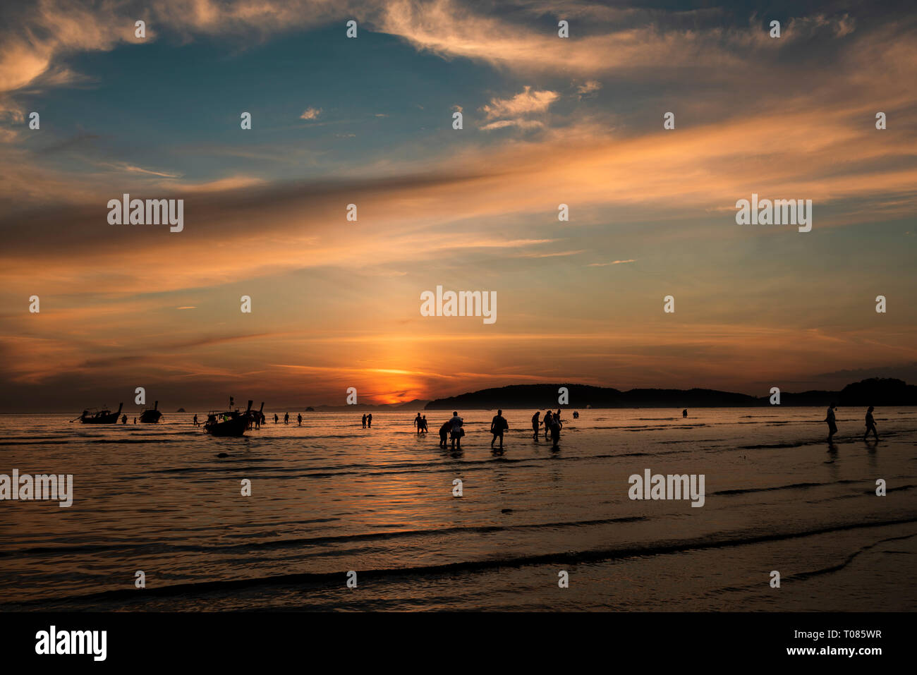 Sunset on Ao Nang beach Stock Photo