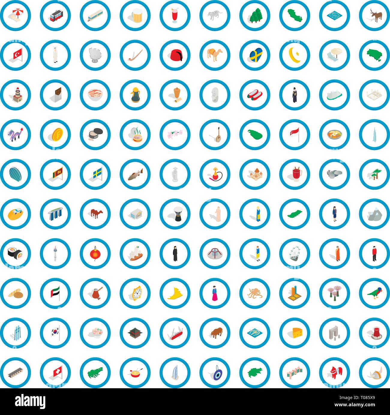 100 holidays icons set, isometric 3d style Stock Vector