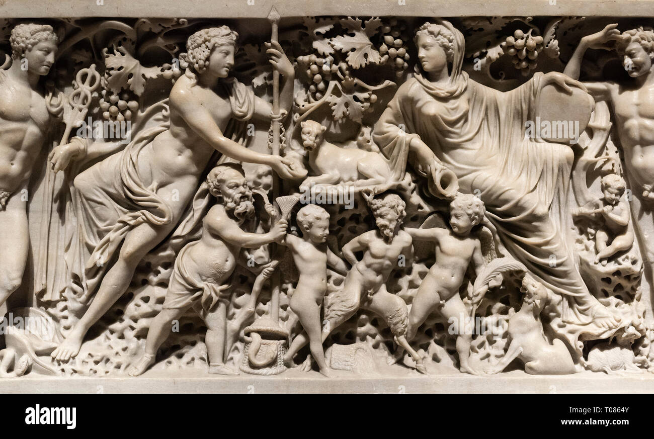 Copenhagen. Denmark. The Casali Sarcophagus with Dionysos and Ariadne, ca. AD 200. Ny Carlsberg Glyptotek.  From Rome.  From museum description; The d Stock Photo
