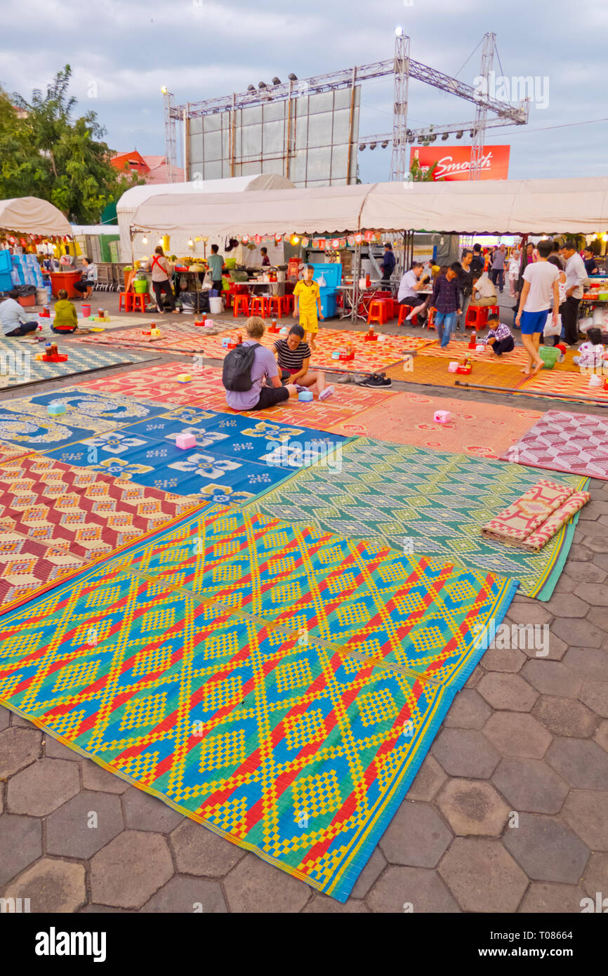 Eating area, Night Market, Phnom Penh, Cambodia, Asia Stock Photo