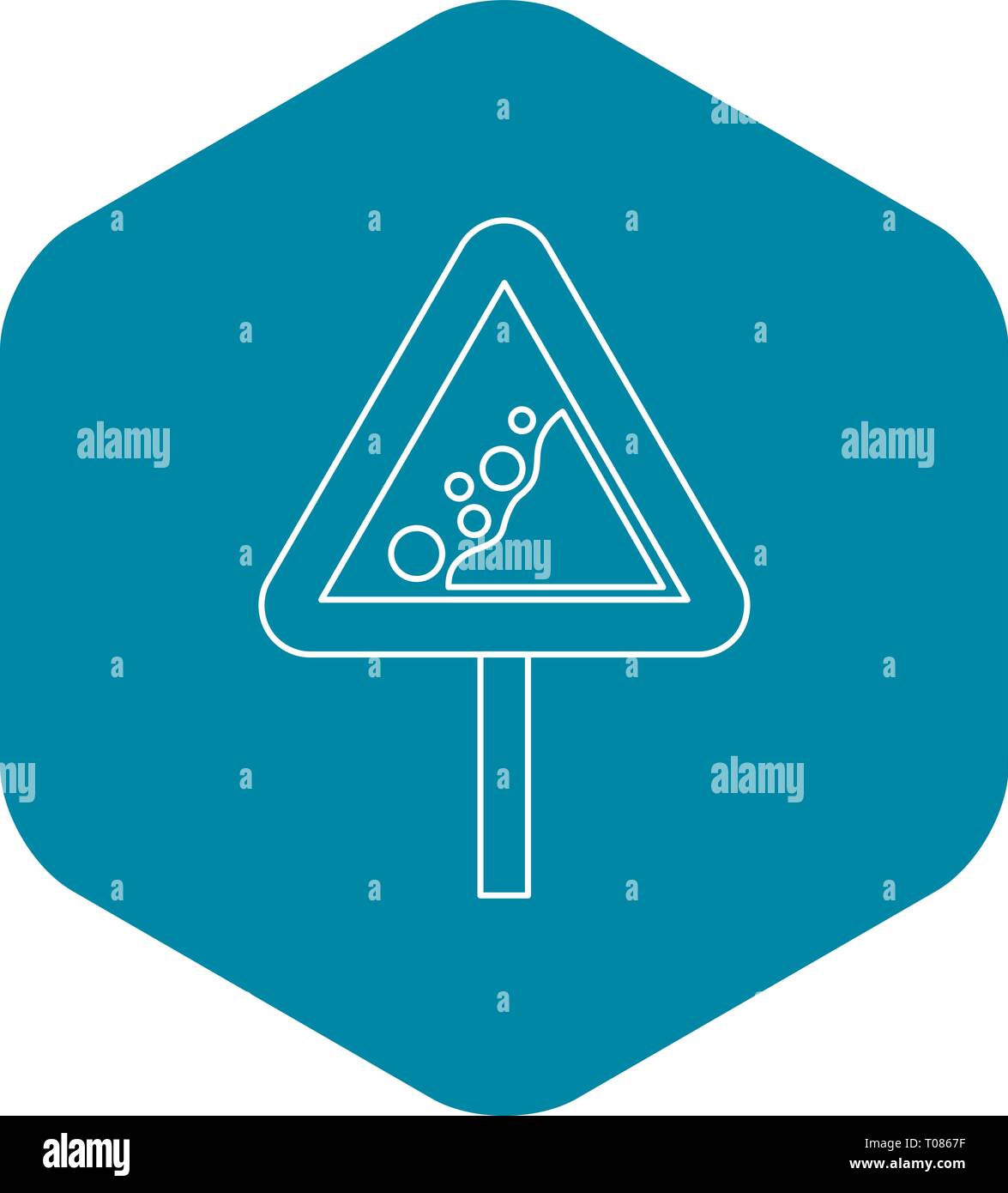 Falling rocks warning road sign icon outline style Stock Vector Image ...