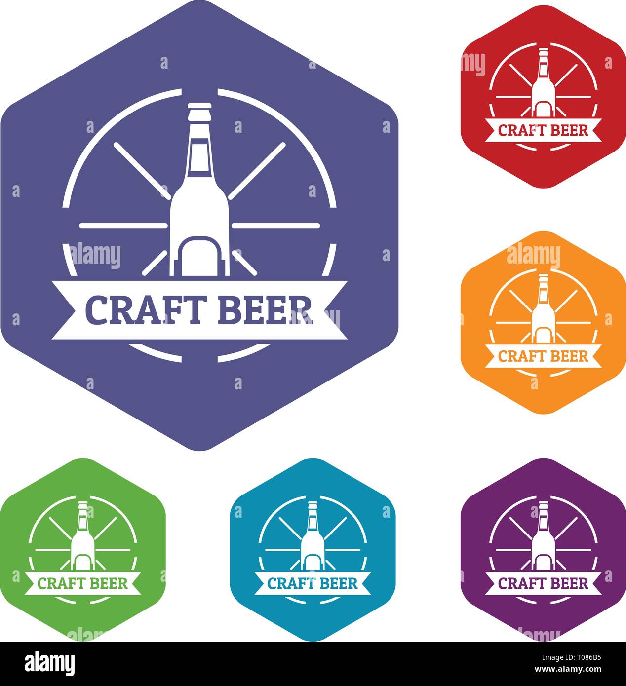 Craft beer icons vector hexahedron Stock Vector