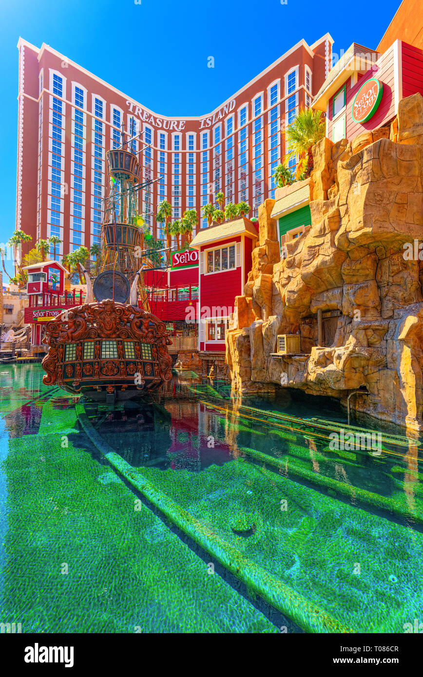 Las Vegas, Nevada, USA - September 16, 2018: Main street of Las Vegas is the Strip. Casino, hotel and resort Treasure Island. Stock Photo