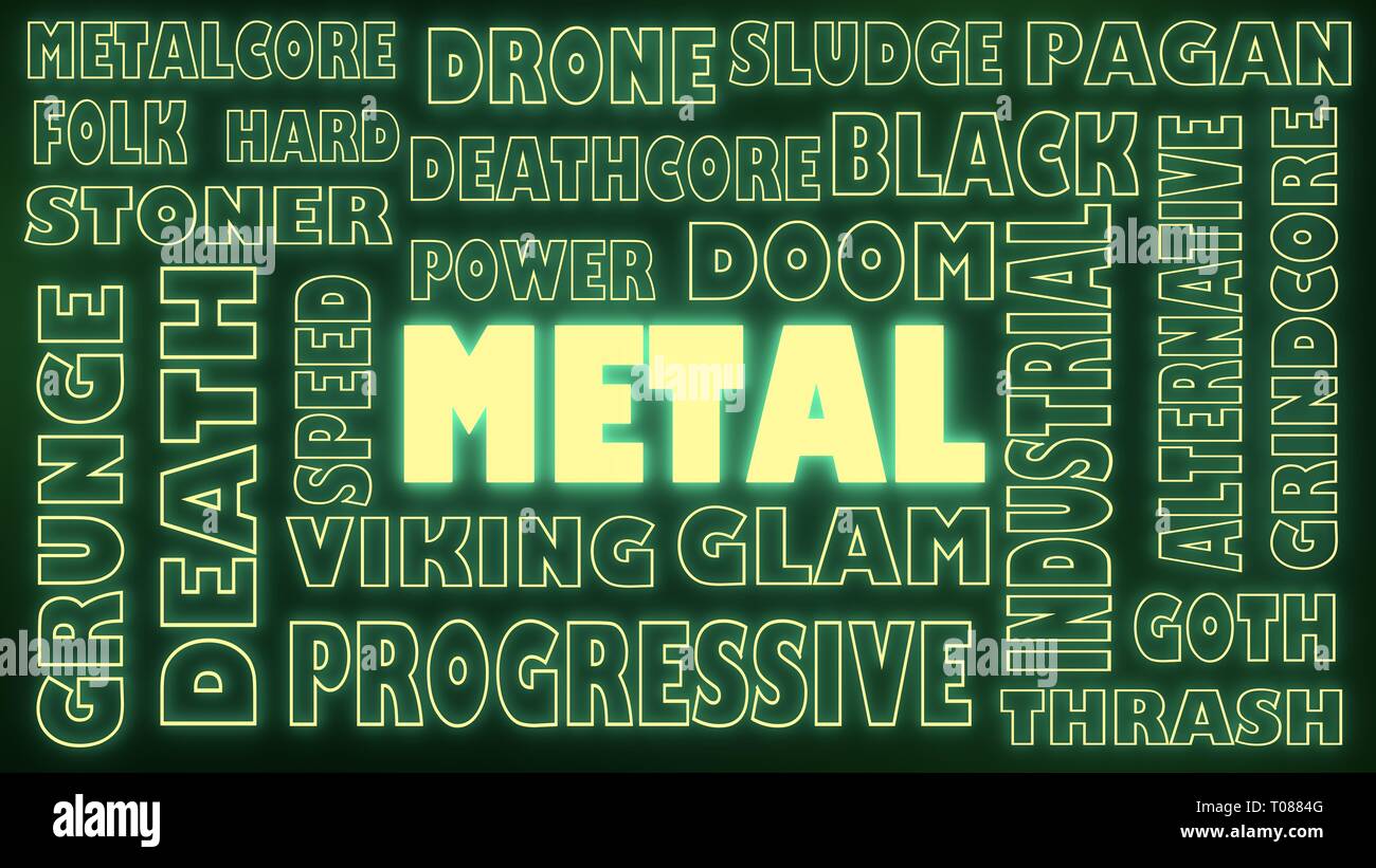 metal music relative words cloud. various genres Stock Photo