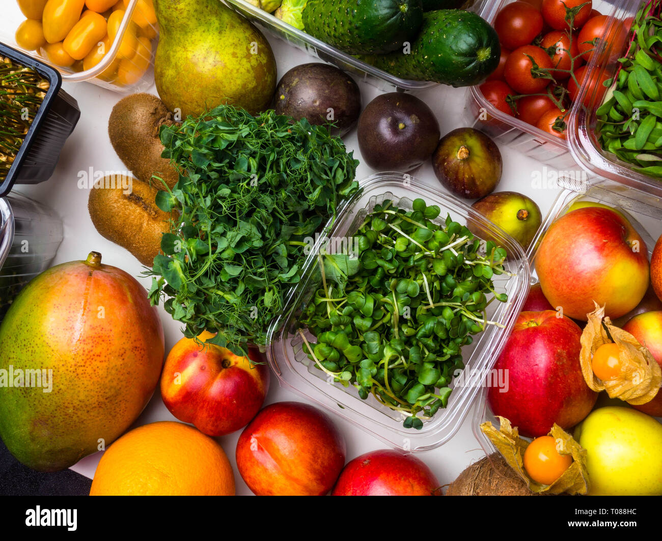 Colorful fruits and vegetables background, rich in antioxidants, fresh
