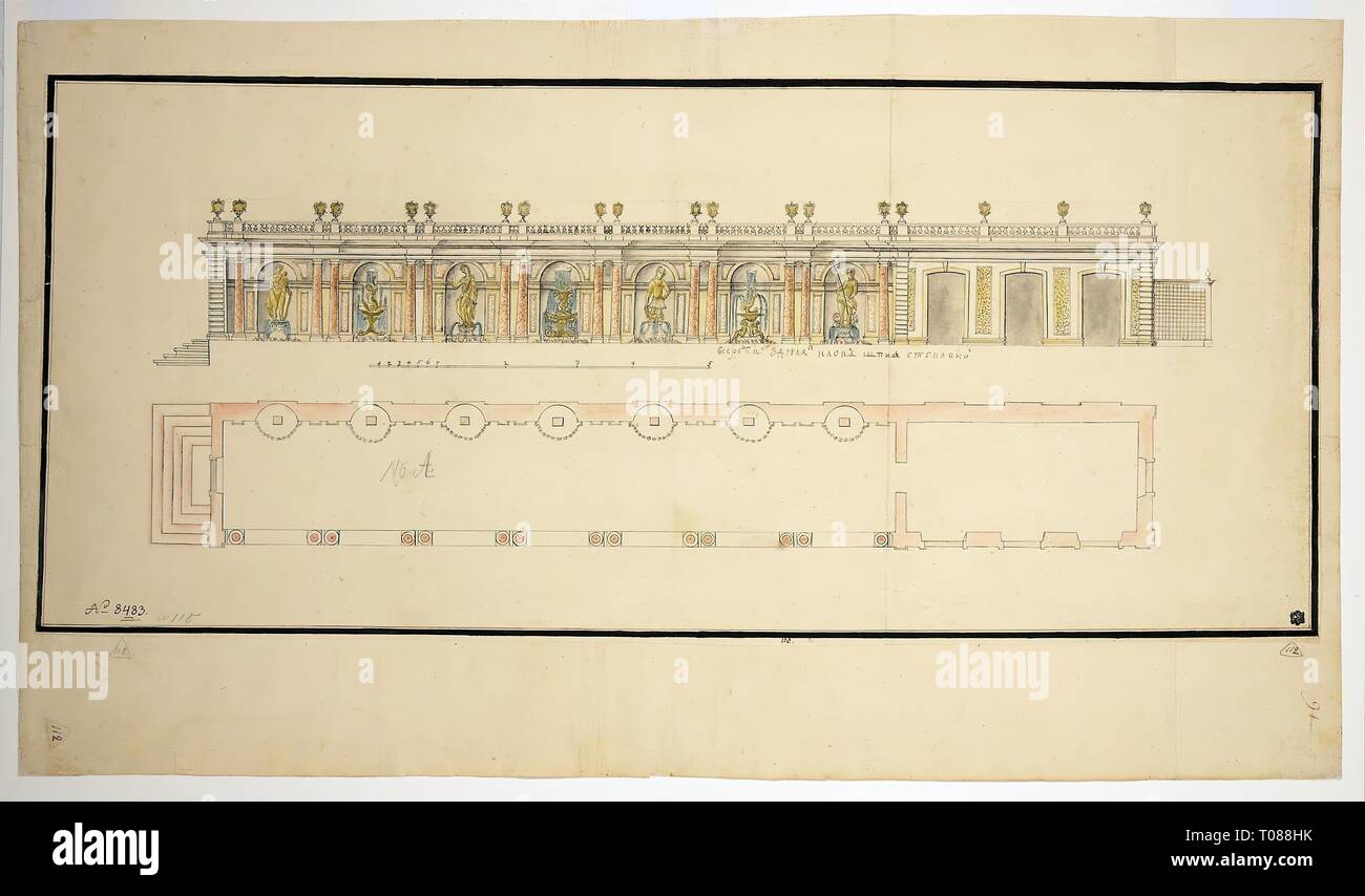 'Eastern Gallery in the Lower Garden of Peterhof. Draft'. Russia, 1723 ...