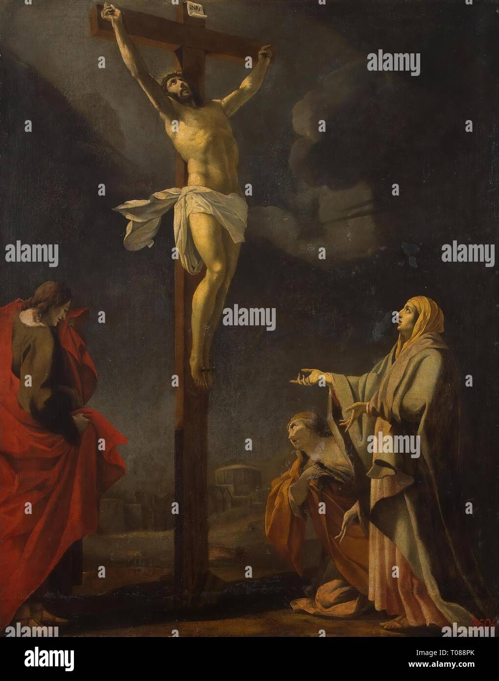 'The Crucifixion'. France, Before 1638. Dimensions: 102x81 cm. Museum: State Hermitage, St. Petersburg. Author: Simon Vouet (workshop). SIMON VOUET. Stock Photo
