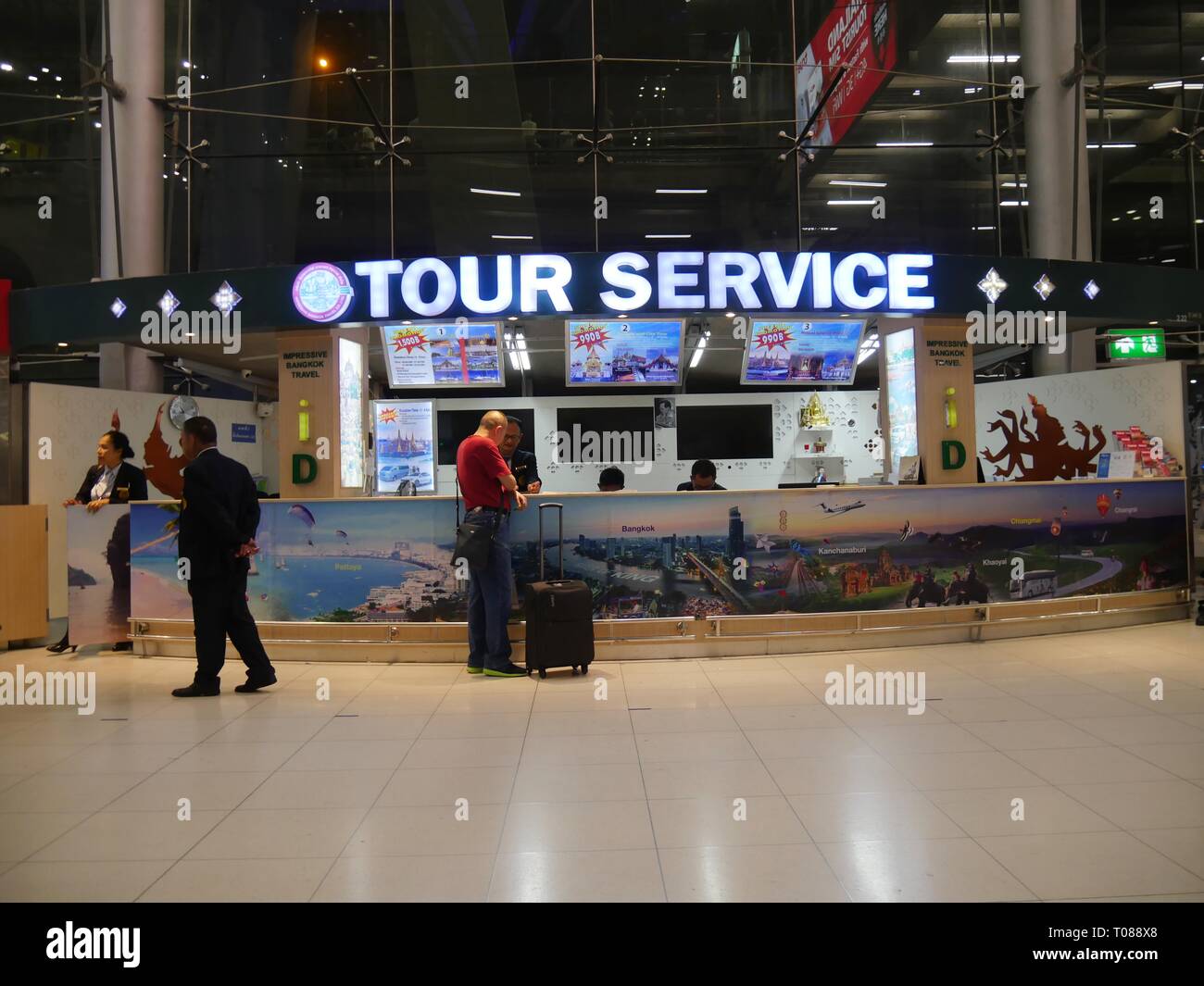 BANGKOK, THAILAND—MARCH 2018: Tour Service counter at the Suvarnabhumi ...