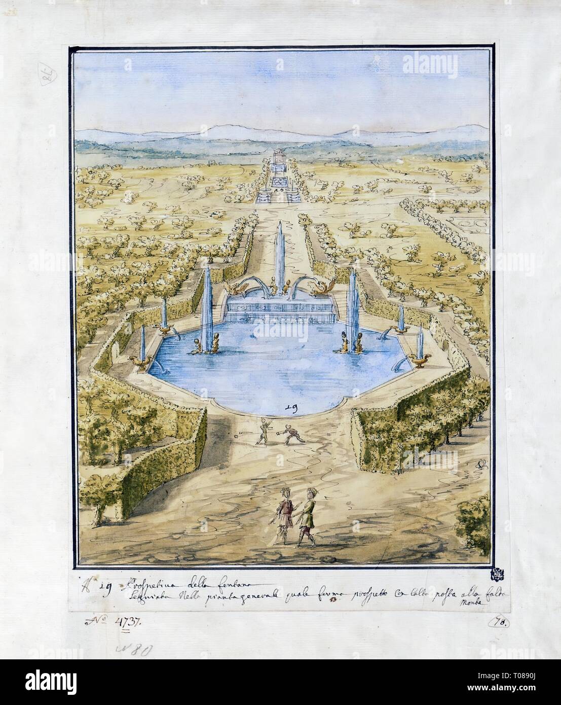 'Plan 'Cascade of Moses'. Perspective. Draft'. Italy, 1720. Dimensions: 30,6x23,6 cm. Museum: State Hermitage, St. Petersburg. Author: NICCOLO MICHETTI. Stock Photo