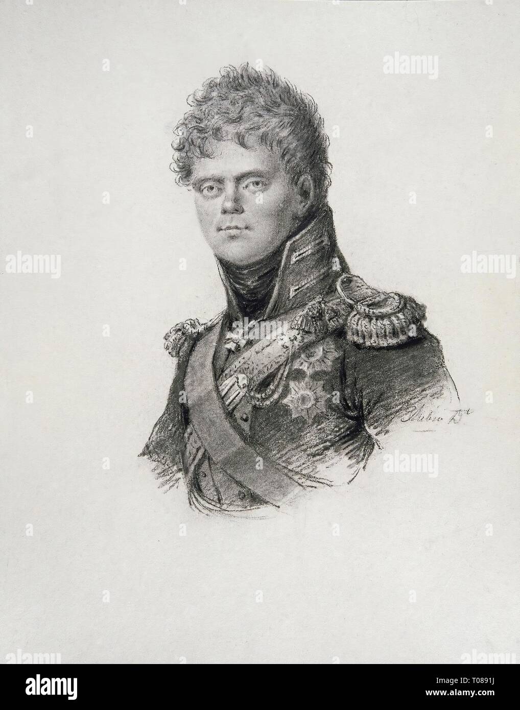 ''Portrait of Grand Duke Konstantin Pavlovich''. Series of Portraits of the 1812 War Heroes. Russia, c.1808. Dimensions: 22,5x17,3 cm. Museum: State Hermitage, St. Petersburg. Author: Louis de Saint-Aubin. Stock Photo