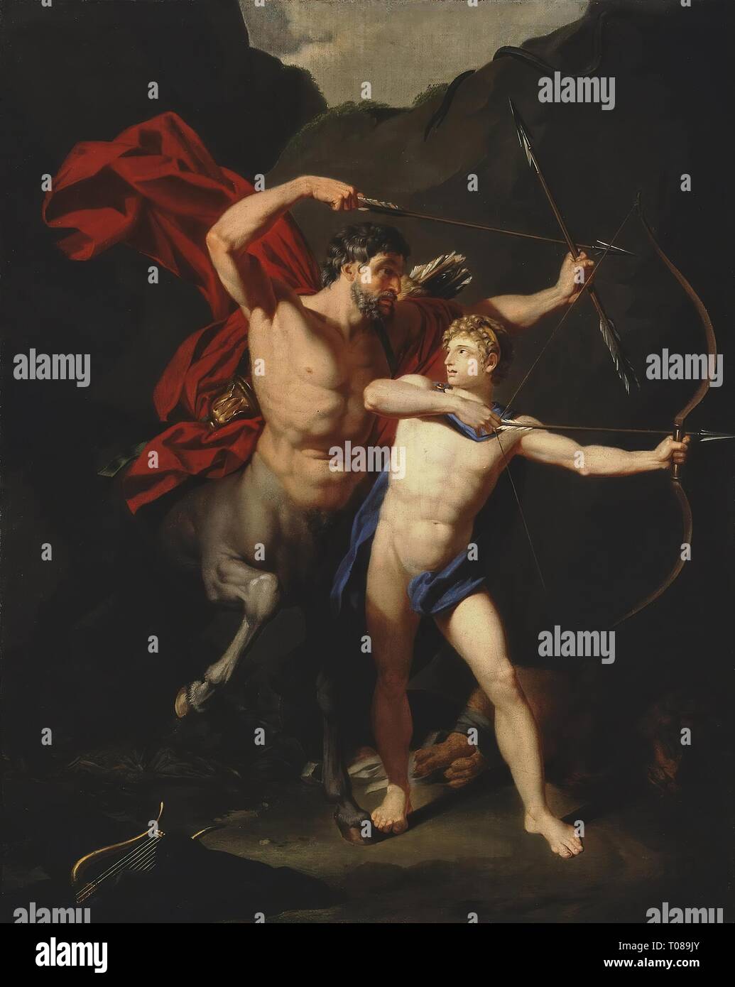 'Education of Achilles by the Centaur Chiron'. France, Circa 1782. Dimensions: 66x53 cm. Museum: State Hermitage, St. Petersburg. Author: Jean-Baptiste Regnault. Stock Photo
