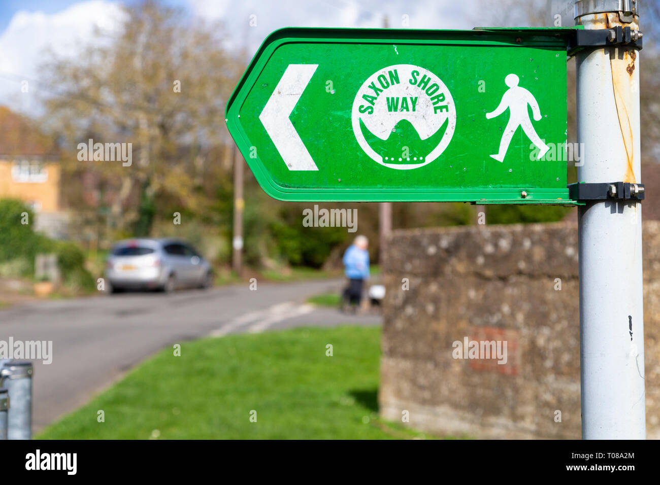 Fingerpost sign for Saxon shore way, hamstreet, ashford, kent, uk Stock Photo