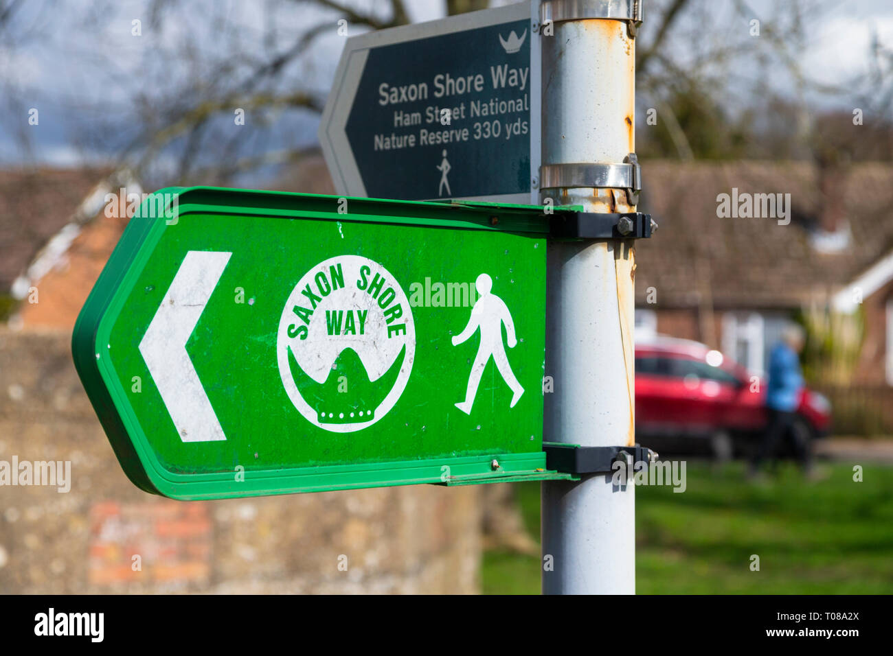 Fingerpost sign for Saxon shore way, hamstreet, ashford, kent, uk Stock Photo