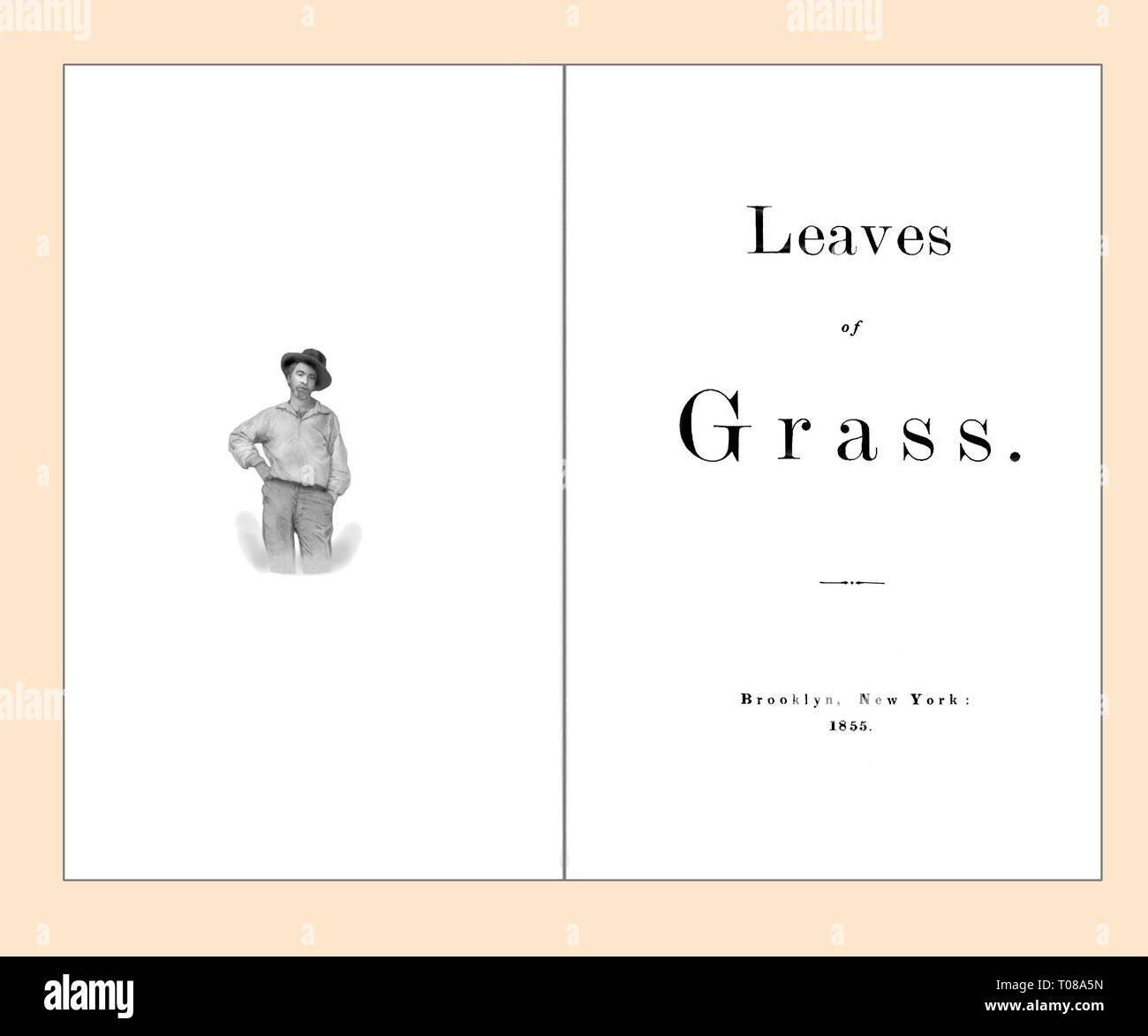 Title Page and Frontispiece of Leaves of Grass by Walt Whitman cleaned and re-set Stock Photo