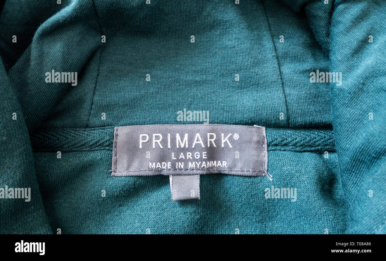 Primark garment label. Made in Myanmar Stock Photo - Alamy