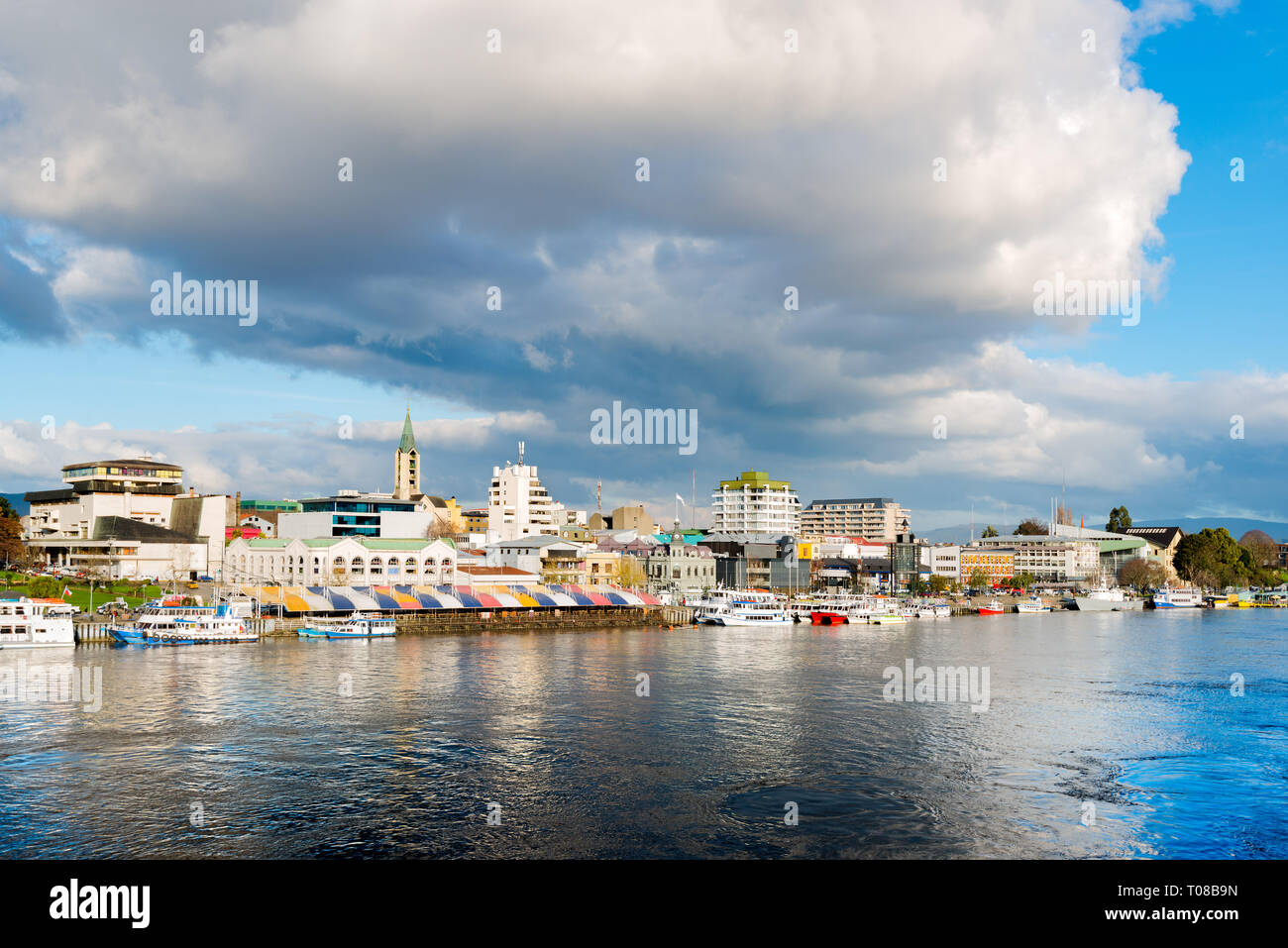 The city of Valdivia at the shore of Calle-Calle river, Region de Los Rios, Chile Stock Photo