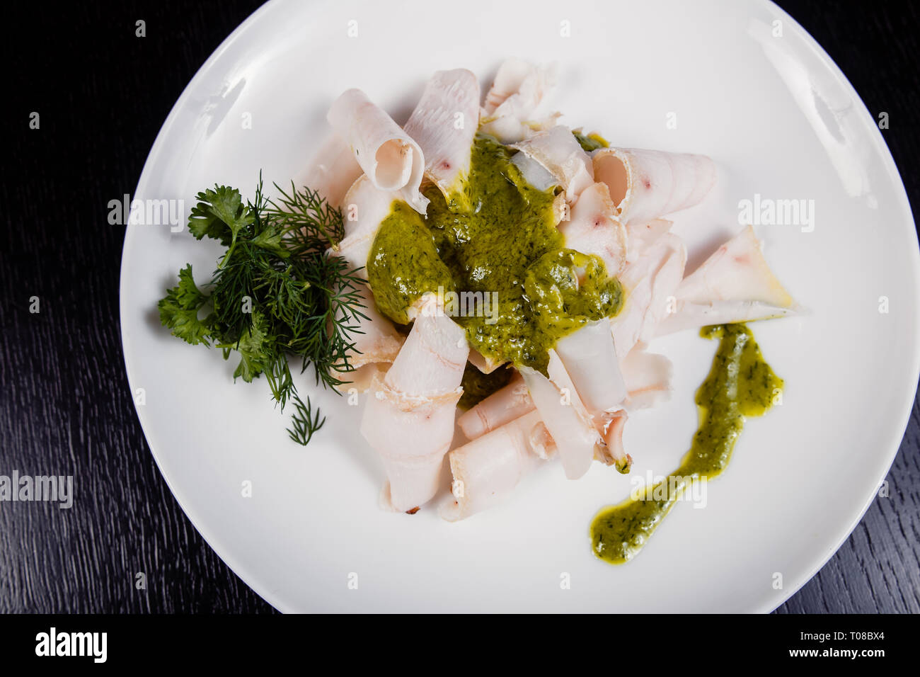 Lard. Strips of fat with copy space. Dry lard with herbs. Fat from the