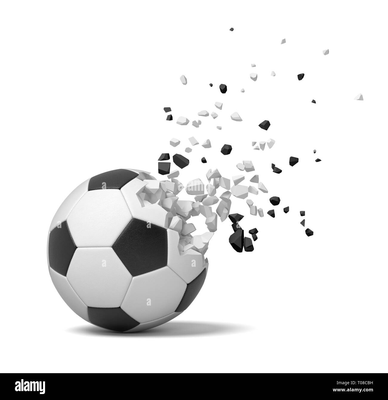 3d closeup rendering of football starting to break into pieces and