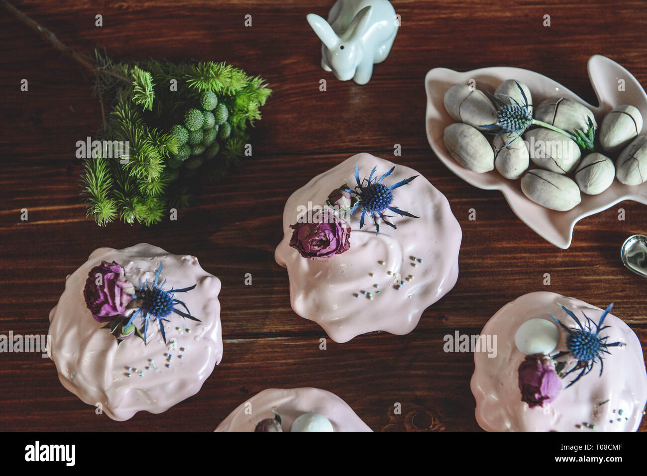 Easter, Easter cake with a complex composition, beautiful scenery, dried fruits Stock Photo