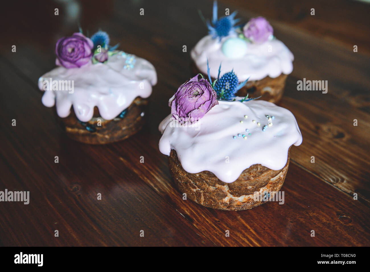 Easter, Easter cake with a complex composition, beautiful scenery, dried fruits Stock Photo