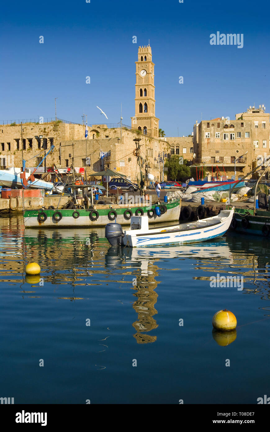 Boat in Fishermen's harbor in Akko, Israel Stock Photo