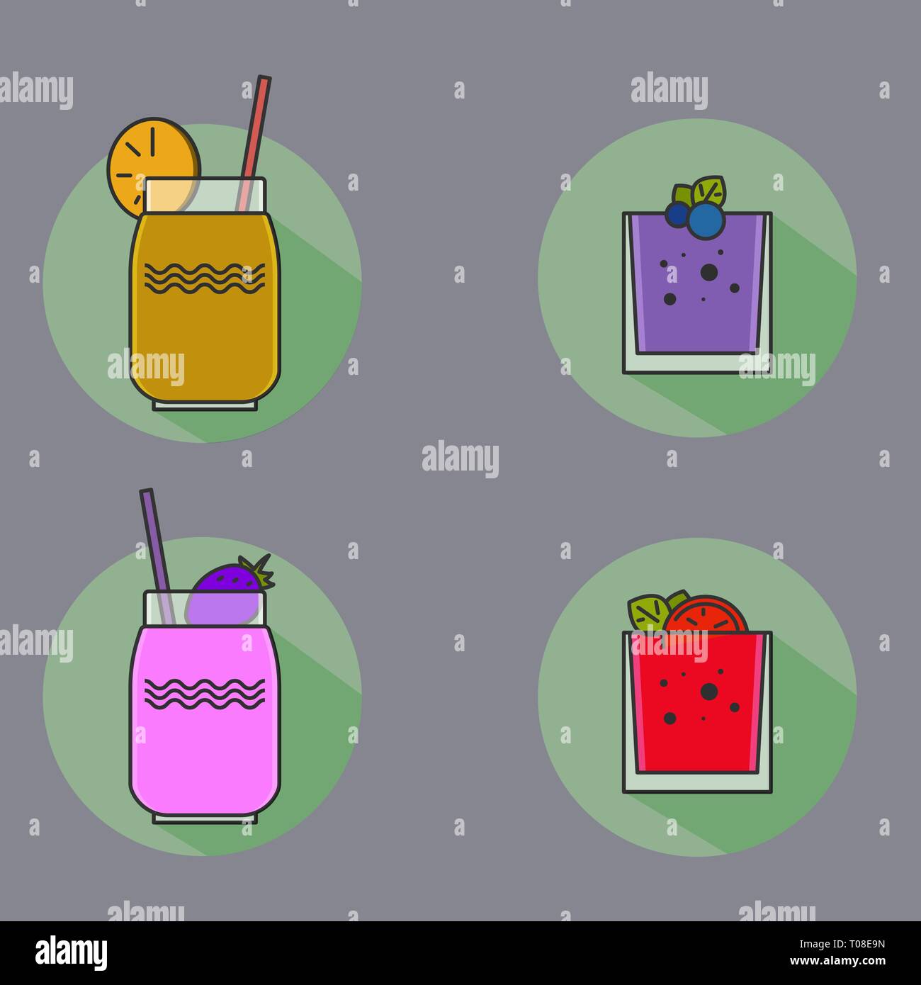 Alcohol drinks and cocktails icon set in flat design style with ...